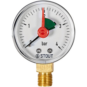 Манометр радиальный с указателем предела 1/4" 50 мм 4 бар Stout