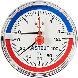 Термоманометр аксиальный с запорным клапаном 1/2 80мм 4 бар Stout