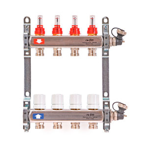 Коллектор из нержавеющей стали с расходомерами и термостатическими вентилями 4 вых. Uni-Fitt