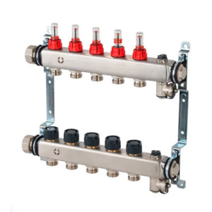 Коллектор из нержавеющей стали Multidis SFR 1" 5 контуров 3/4" с расходомерами Oventrop