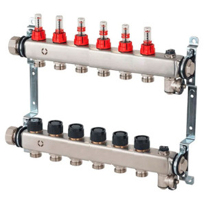 Коллектор из нержавеющей стали Multidis SFR 1" 6 контуров 3/4" с расходомерами Oventrop