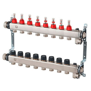 Коллектор из нержавеющей стали Multidis SFR 1" 8 контуров 3/4" с расходомерами Oventrop